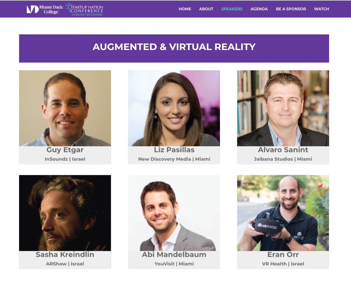 Startup Nation Conference speaker page for the augmented and virtual reality session